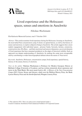 Lived Experience and the Holocaust: Spaces, Senses and Emotions in Auschwitz