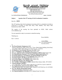 Subject: Agenda of the 14Th Meeting of Grid Coordination Committee