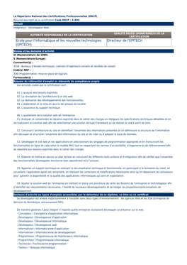 RNCP) (Résumé Descriptif De La Certification