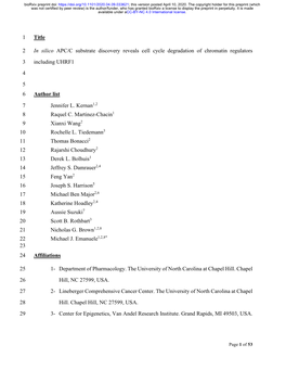 In Silico APC/C Substrate Discovery Reveals Cell Cycle Degradation of Chromatin Regulators 3 Including UHRF1 4
