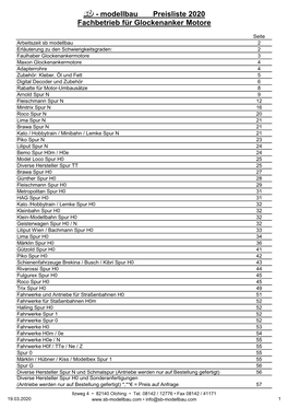 Preisliste 2020 Fachbetrieb Für Glockenanker Motore