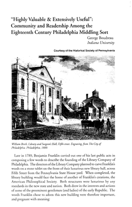 Community and Readership Among the Eighteenth Century Philadelphia Middling Sort George Boudreau Indiana University