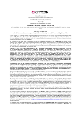 Unconditionally and Irrevocably Guaranteed by Citycon Oyj (Incorporated with Limited Liability in Finland) €200,000,000 2.500 Per Cent