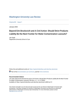 Beyond Erin Brockovich and a Civil Action: Should Strict Products Liability Be the Next Frontier for Water Contamination Lawsuits?