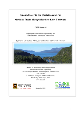 Groundwater in the Okataina Caldera: Model of Future Nitrogen Loads to Lake Tarawera