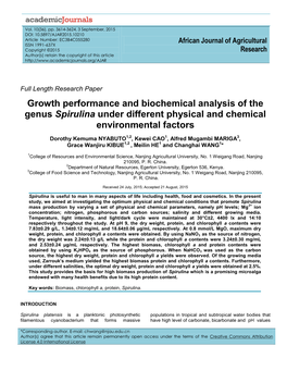 Growth Performance and Biochemical Analysis of the Genus Spirulina Under Different Physical and Chemical Environmental Factors