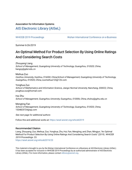 An Optimal Method for Product Selection by Using Online Ratings and Considering Search Costs