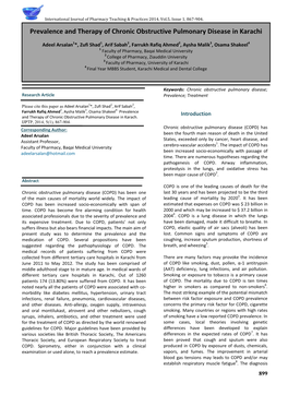 Prevalence and Therapy of Chronic Obstructive Pulmonary Disease in Karachi