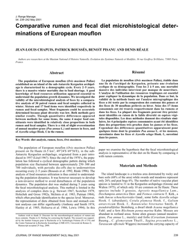 Comparative Rumen and Fecal Diet Microhistological Deter- Minations of European Mouflon