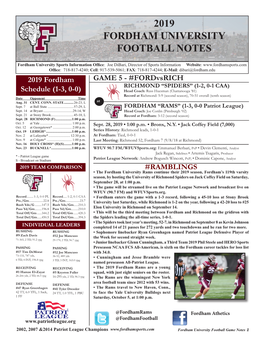 2019 Fordham University Football Notes