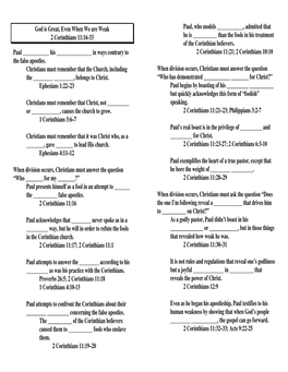 God Is Great, Even When We Are Weak 2 Corinthians 11:16-33 Paul