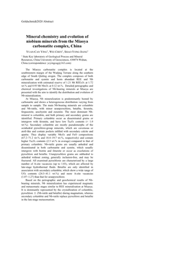 Mineral Chemistry and Evolution of Niobium Minerals from the Miaoya Carbonatite Complex, China