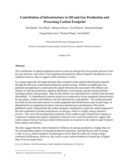 Contribution of Infrastructure to Oil and Gas Production and Processing Carbon Footprint