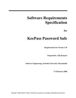Software Requirements Specification Keepass Password Safe