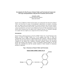 Investigation on the Presence of Sunset Yellow and Tartrazine in Commercial Beverages and Quantitation Using Ion-Pair Formation and Extraction