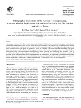 Stratigraphic Assessment of the Arcelia±Teloloapan Area, Southern Mexico: Implications for Southern Mexico's Post-Neocomian Tectonic Evolution