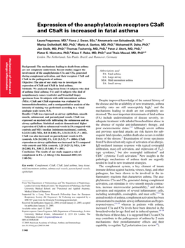 Expression of the Anaphylatoxin Receptors C3ar and C5ar Is Increased in Fatal Asthma