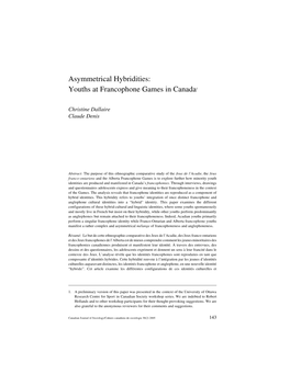 Asymmetrical Hybridities: Youths at Francophone Games in Canada1