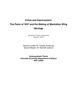 The Panic of 1837 and the Making of Manhattan Whig Ideology