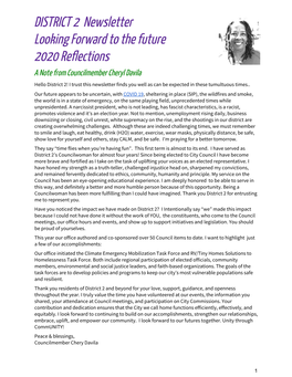 DISTRICT 2 Newsletter Looking Forward to the Future 2020 Reflections a Note from Councilmember Cheryl Davila