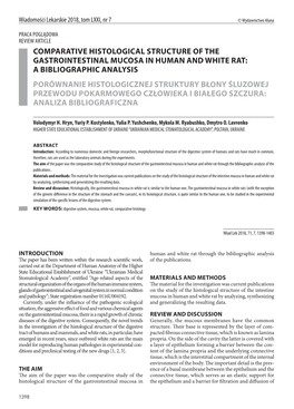 Comparative Histological Structure of the Gastrointestinal Mucosa in Human and White Rat: a Bibliographic Analysis Porównanie