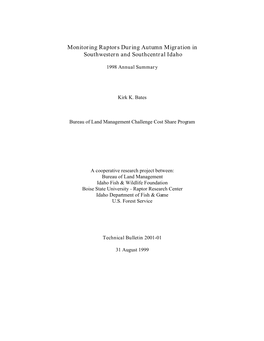 Monitoring Raptors During Autumn Migration in Southwestern and Southcentral Idaho