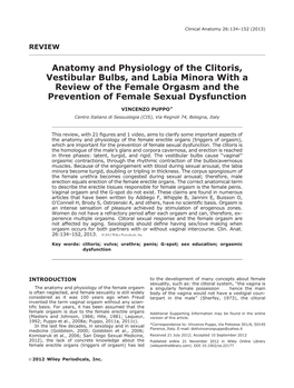 Anatomy and Physiology of the Clitoris, Vestibular Bulbs, and Labia Minora with a Review of the Female Orgasm and the Prevention of Female Sexual Dysfunction