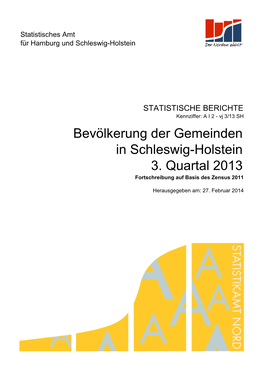 3. Quartal 2013 Bevölkerung Der Gemeinden in Schleswig-Holstein