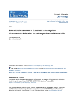 Educational Attainment in Guatemala: an Analysis of Characteristics Related to Youth Perspectives and Households