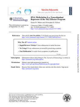 Repressor of the Th2 Effector Program DNA Methylation Is a Nonredundant