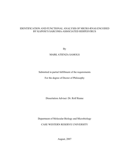 Identification and Functional Analysis of Micro-Rnas Encoded by Kaposi’S Sarcoma-Associated Herpesvirus