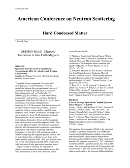 Hard Condensed Matter