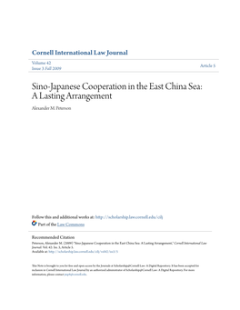 Sino-Japanese Cooperation in the East China Sea: a Lasting Arrangement Alexander M