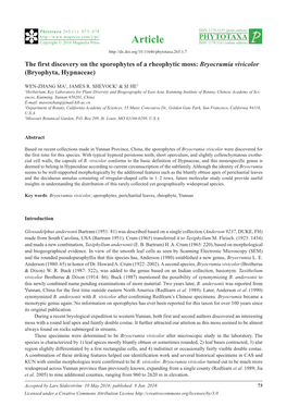 The First Discovery on the Sporophytes of a Rheophytic Moss: Bryocrumia Vivicolor (Bryophyta, Hypnaceae)