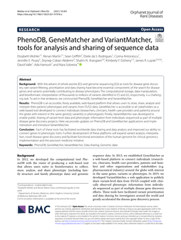 Phenodb, Genematcher and Variantmatcher, Tools for Analysis and Sharing of Sequence Data Elizabeth Wohler1†, Renan Martin1†, Sean Grifth2, Eliete Da S