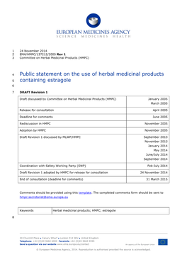 Public Statement on the Use of Herbal Medicinal Products Containing Estragole EMA/HMPC/137212/2005 Page 2/19