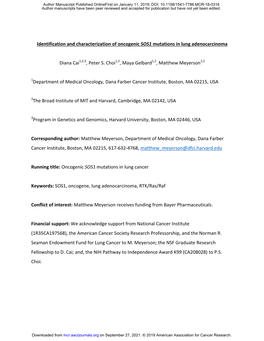 Identification and Characterization of Oncogenic SOS1 Mutations in Lung Adenocarcinoma