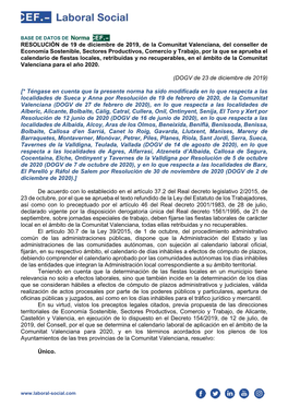 RESOLUCIÓN De 19 De Diciembre De 2019, De La Comunitat Valenciana, Del Conseller De Economía Sostenible, Sectores Productivos