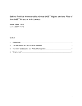 Behind Political Homophobia: Global LGBT Rights and the Rise of Anti-LGBT Rhetoric in Indonesia