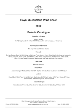 Royal Queensland Wine Show 2012 Results Catalogue