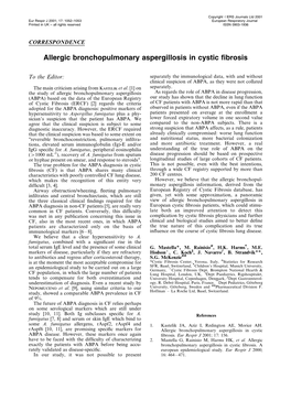 Allergic Bronchopulmonary Aspergillosis in Cystic Fibrosis