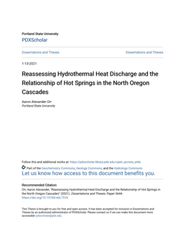 Reassessing Hydrothermal Heat Discharge and the Relationship of Hot Springs in the North Oregon Cascades