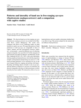 Patterns and Laterality of Hand Use in Free-Ranging Aye-Ayes (Daubentonia Madagascariensis) and a Comparison with Captive Studies