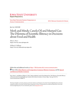 Mork and Mindy, Canola Oil and Mustard Gas: the Dilemma of Scientific Illiteracy in Decisions About Food and Health Mary L