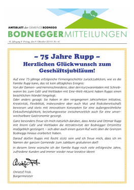 – 75 Jahre Rupp – Herzlichen Glückwunsch Zum Geschäftsjubiläum!