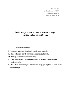 Informacja O Stanie Mienia Komunalnego Gminy Lelkowo Za 2016 R