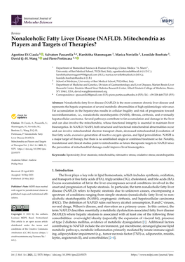 Nonalcoholic Fatty Liver Disease (NAFLD). Mitochondria As Players and Targets of Therapies?