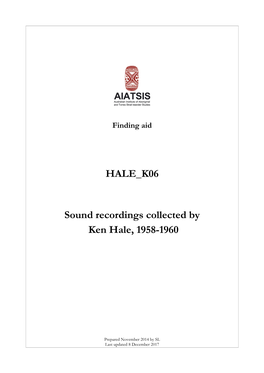 Guide to Sound Recordings Collected by Ken Hale, 1958-1960