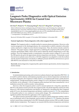 Langmuir Probe Diagnostics with Optical Emission Spectrometry (OES) for Coaxial Line Microwave Plasma