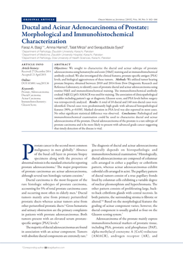 Ductal and Acinar Adenocarcinoma of Prostate: Morphological and Immunohistochemical Characterization Faraz A